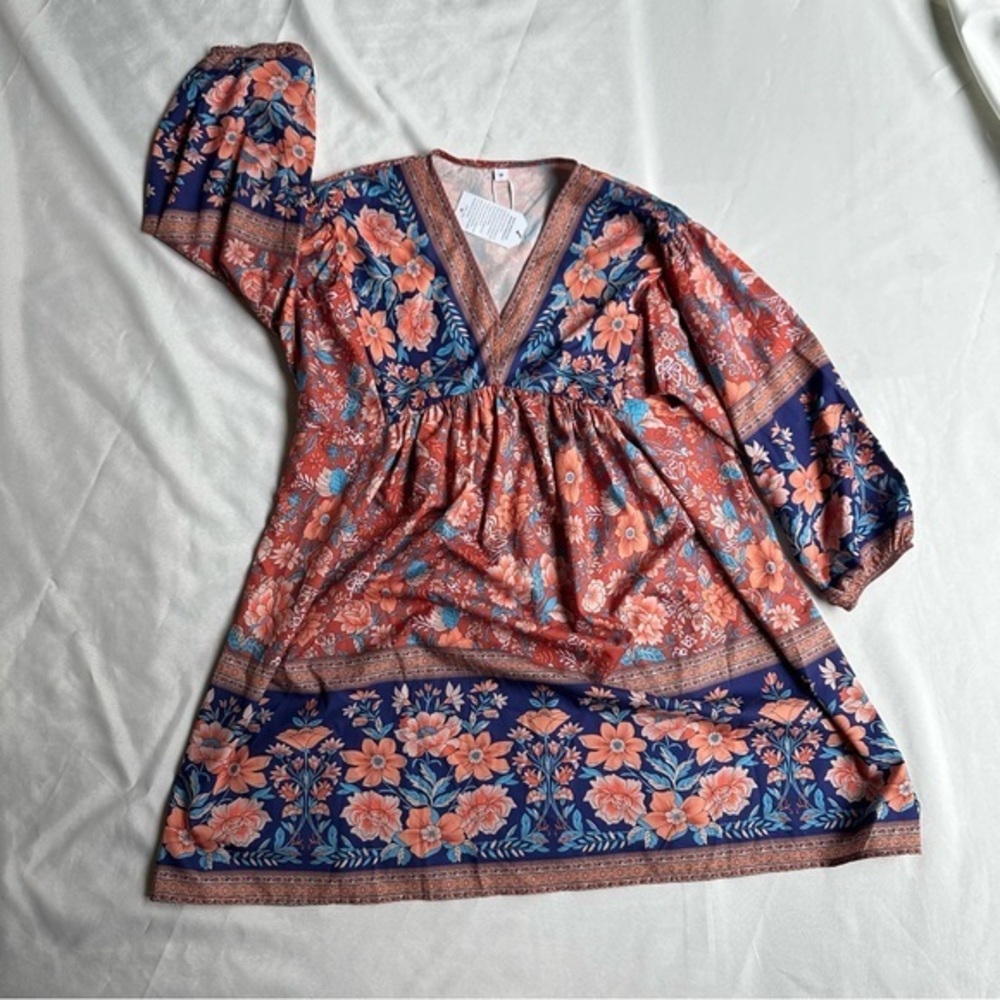 Made With Love Botique Boho Dress NWT Washable and Packs Well Pretty Fall Colors